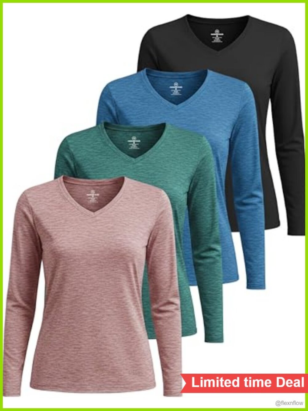 4 Pack Women's Dry Fit Long Sleeve V Neck Workout Athletic Tees